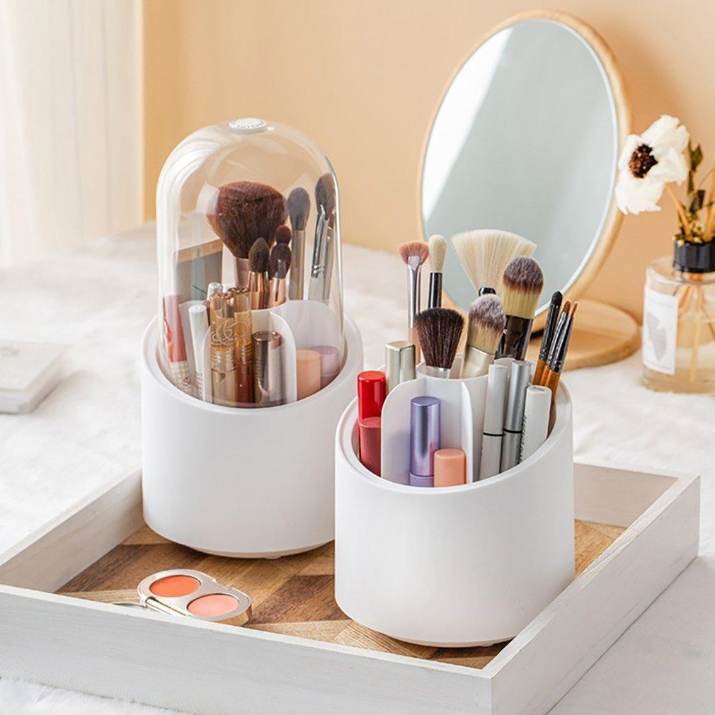 360° Rotating Makeup Organizer – Cosmetic Brush & Beauty Tool Storage Box