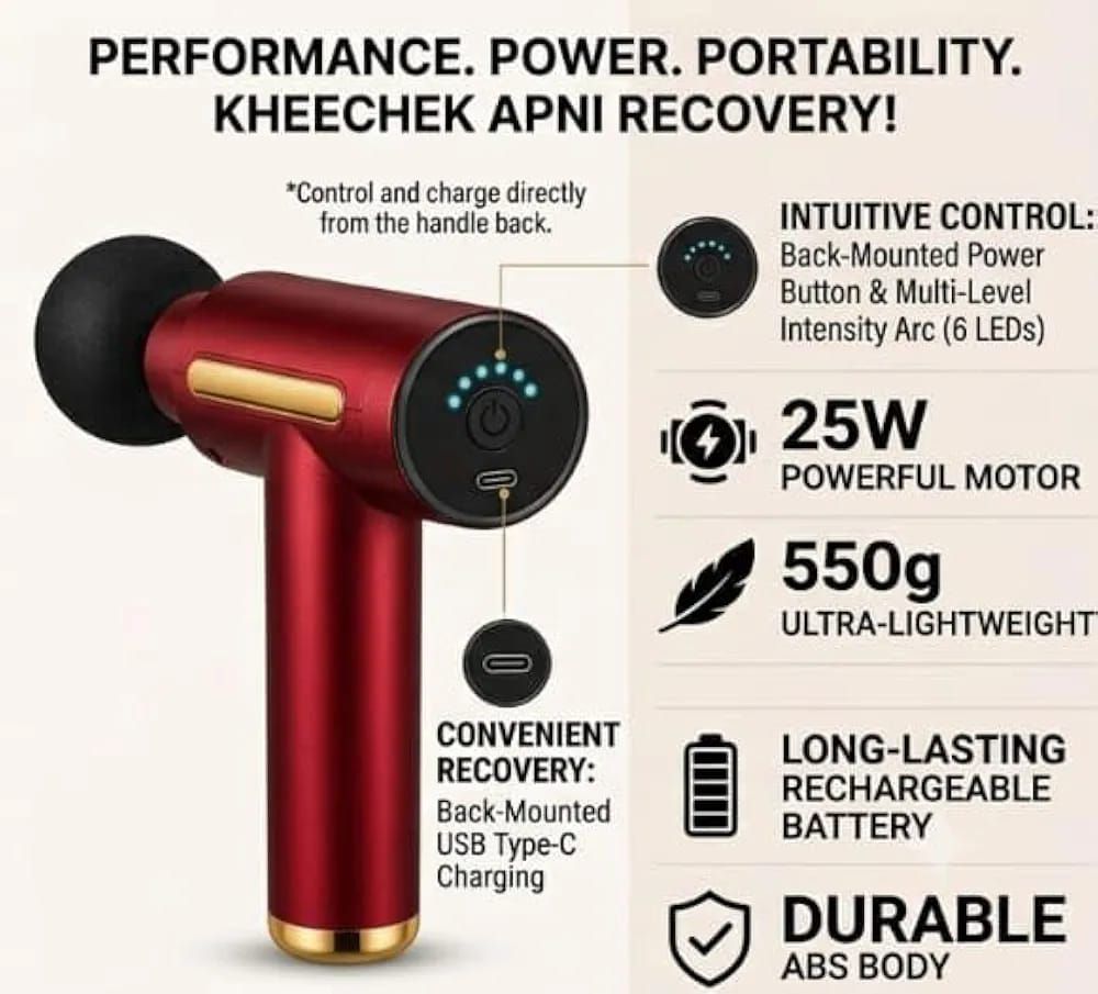 Professional Massage Gun – Deep Tissue Muscle Massager with 4 Interchangeable Heads